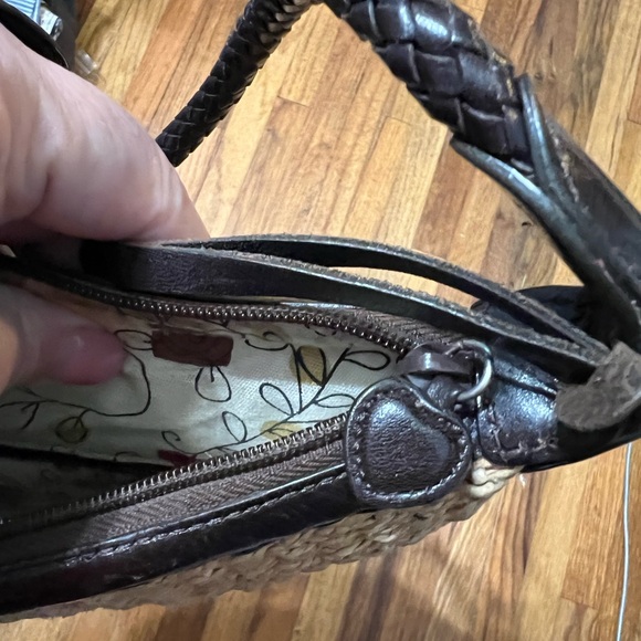 Vintage Brighton Natural Woven Straw Hand Bag Leather Trim Purse Heart Logo - Picture 5 of 7